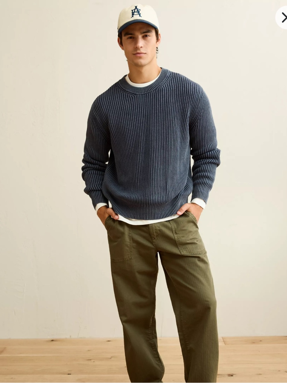 American Eagle Fisherman Sweater 100% Cotton Navy Blue Large